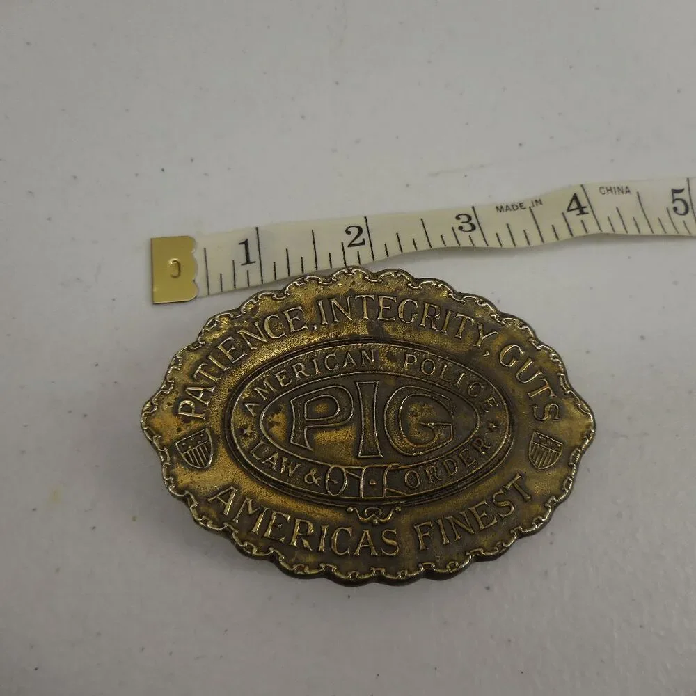 American Police Law & Order Patience Integrity Guts PIG Wyoming Art Works Buckle